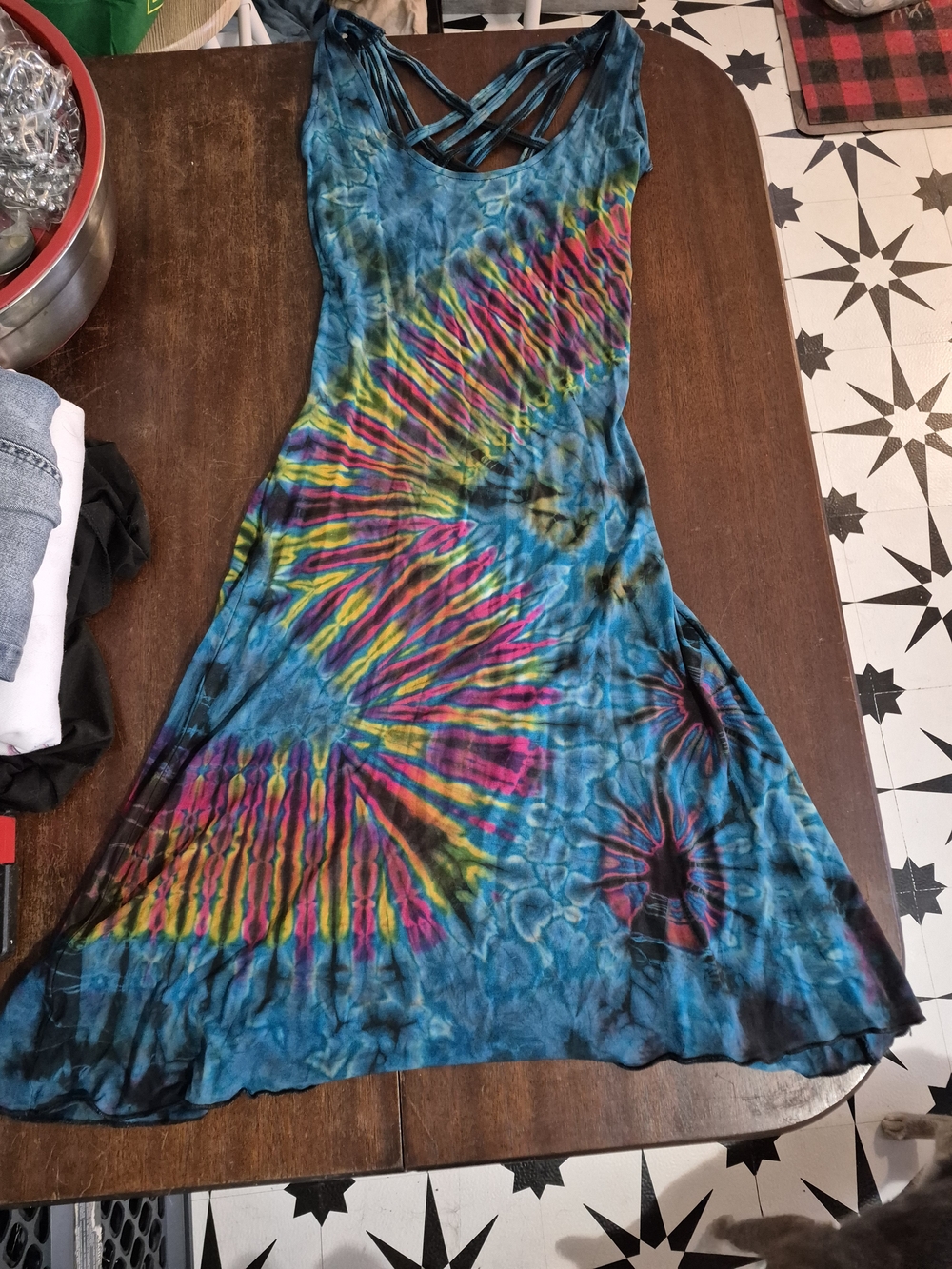 Tie-Dye Blue Sleeveless Maxi Dress with Strappy Back